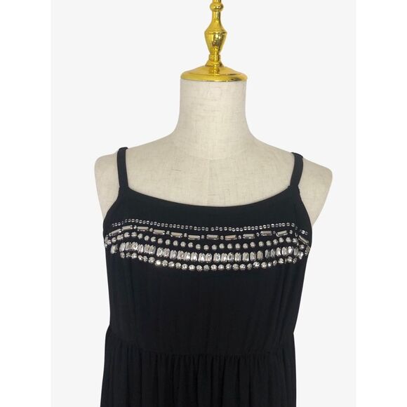 Torrid Dress 2 Maxi 2X Black Embellished Flowy Empire Stretch Waist - Picture 3 of 11